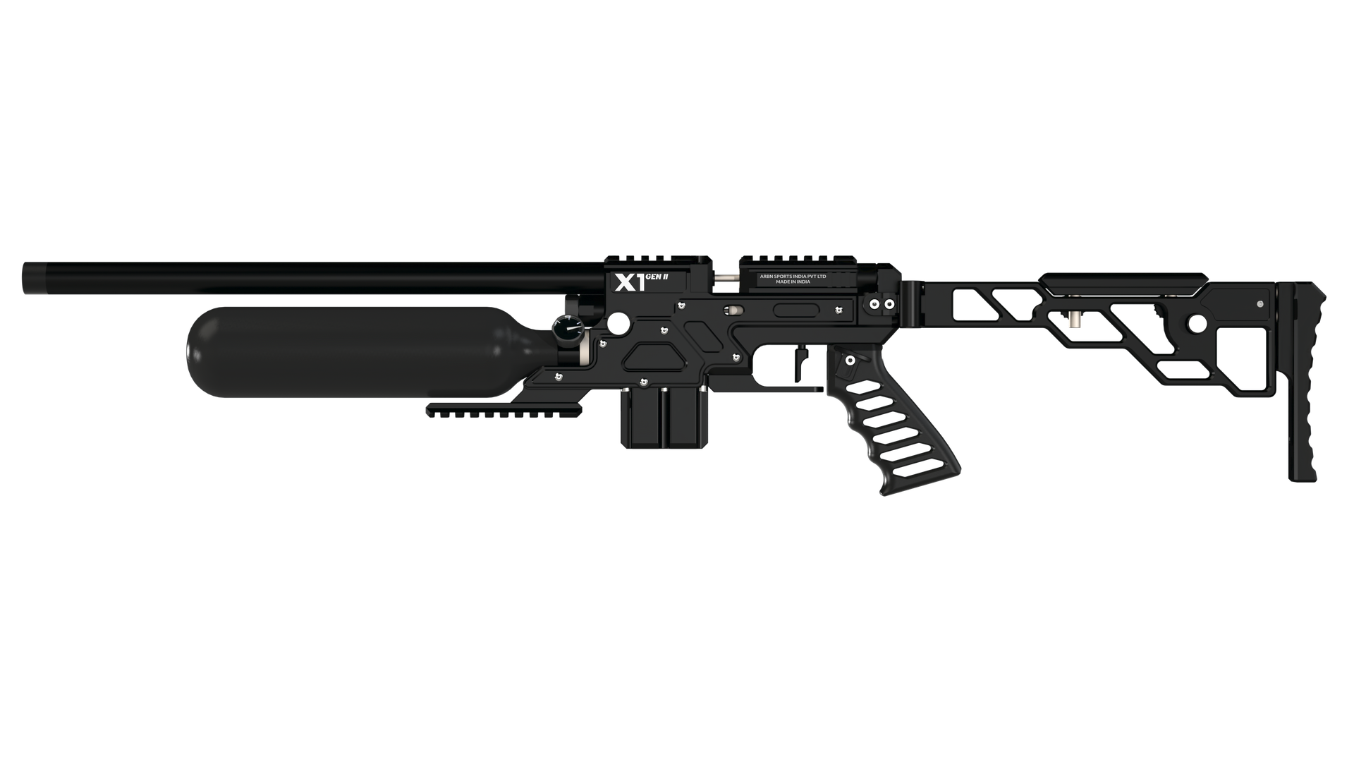 ARBN X1 Gen II in black, with folding stock and carbon fibre bottle